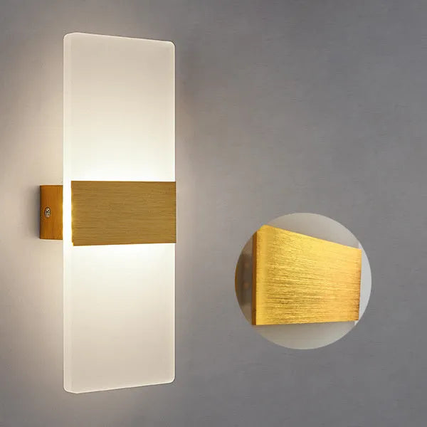 Modern acrylic wall lamp in silver finish with LED light, showing warm and white light settings.