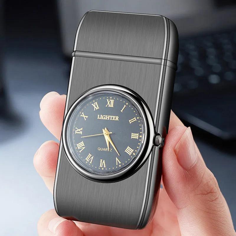 Multifunctional electronic watch and gas lighter with LED flashing lamp in metal body