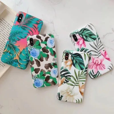 Frosted plastic iPhone case with Chinese style blue floral print and ring holder