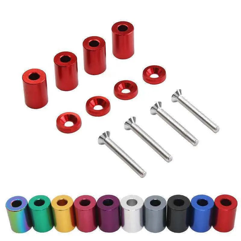 Aluminium car machine cover pad height sheet kit with screws, nuts, washers in red, blue, black colours.