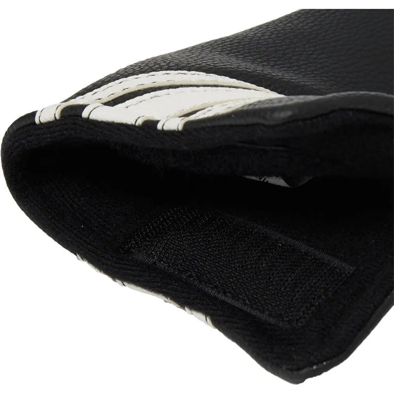 Black PU leather golf putter cover sleeve for club head protection.