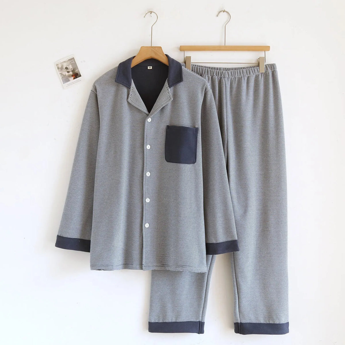 Simple casual loose long-sleeve pants homewear set in spandex blend, peach colour, front view