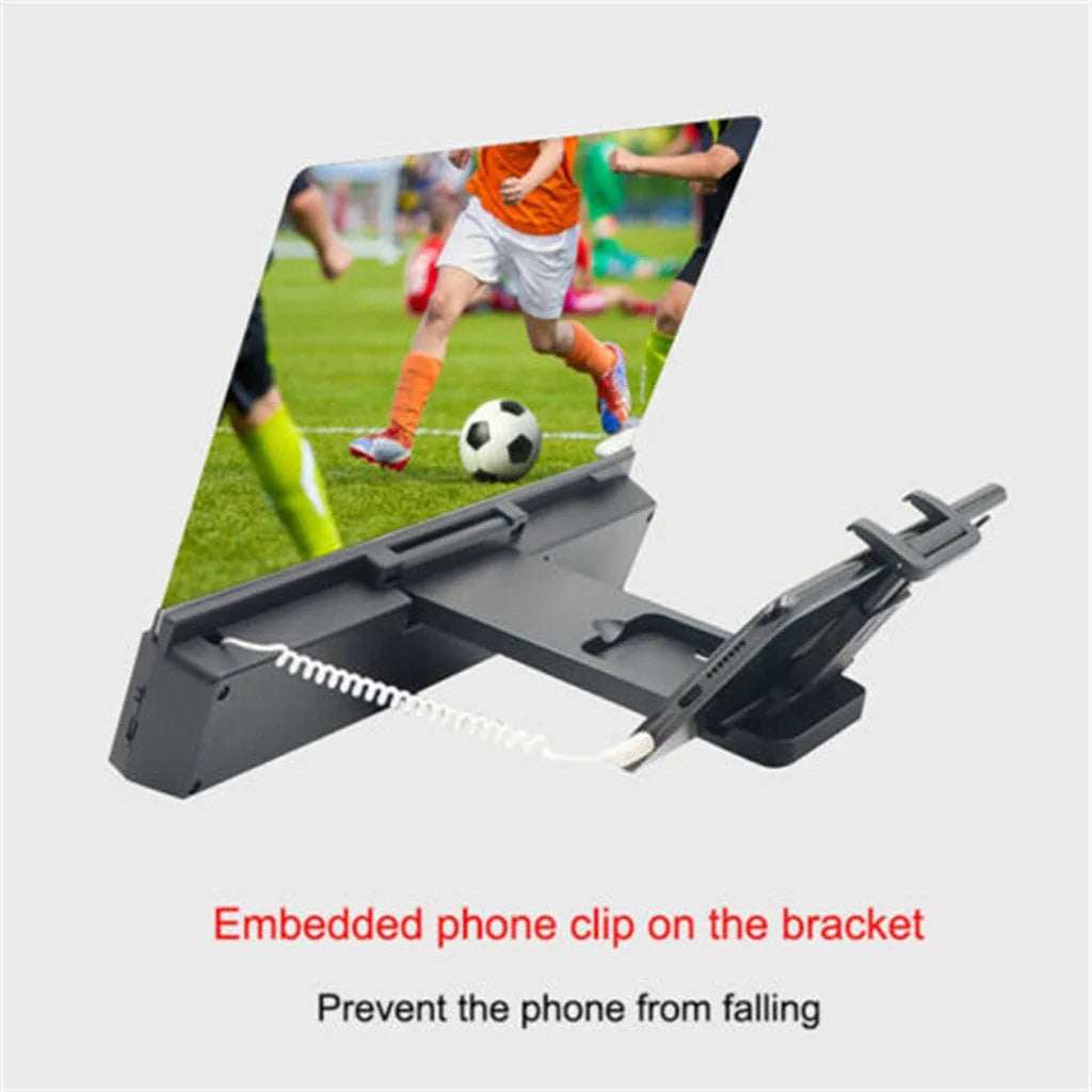 12-inch foldable mobile phone screen amplifier with speaker on a flexible gooseneck stand.