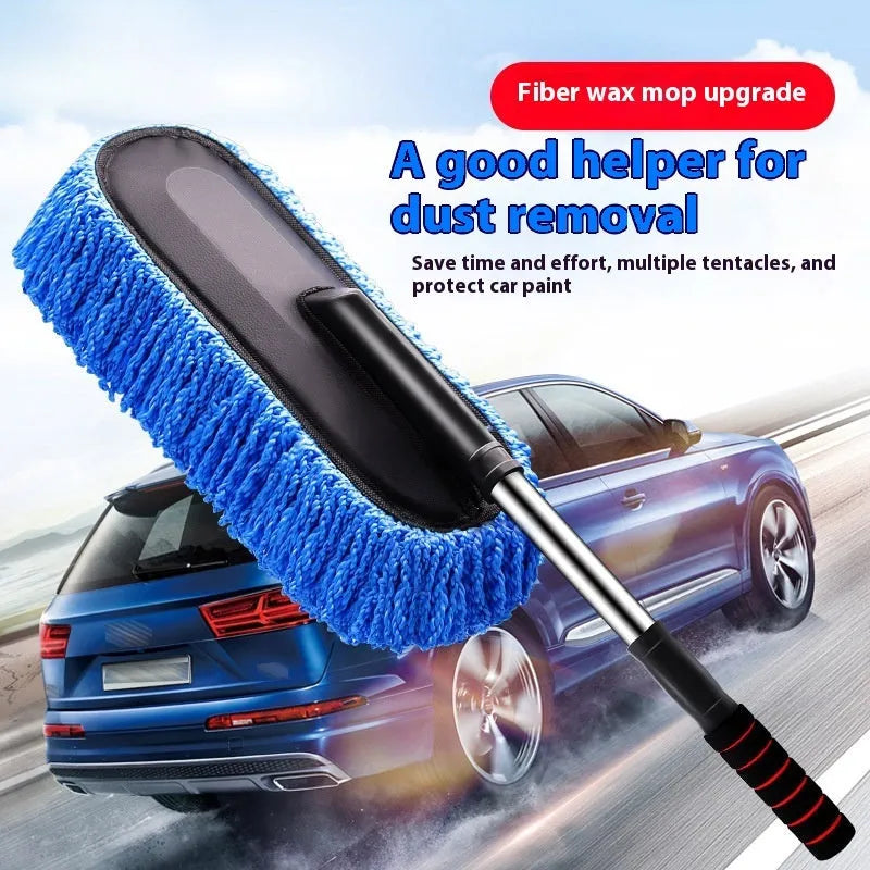Retractable car wash mop with nano fibre head, 75cm to 86cm extending handle, blue or grey OPP bag option
