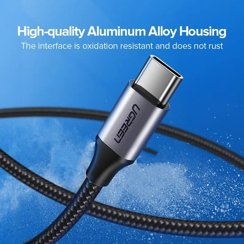 UGreen nylon braided USB Type-C to USB-A fast charging cable with alloy connectors on a white background.