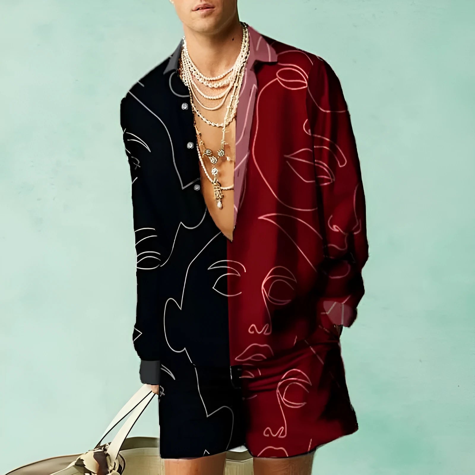 Men's slim fit casual summer set with long sleeve shirt and matching shorts in various colours