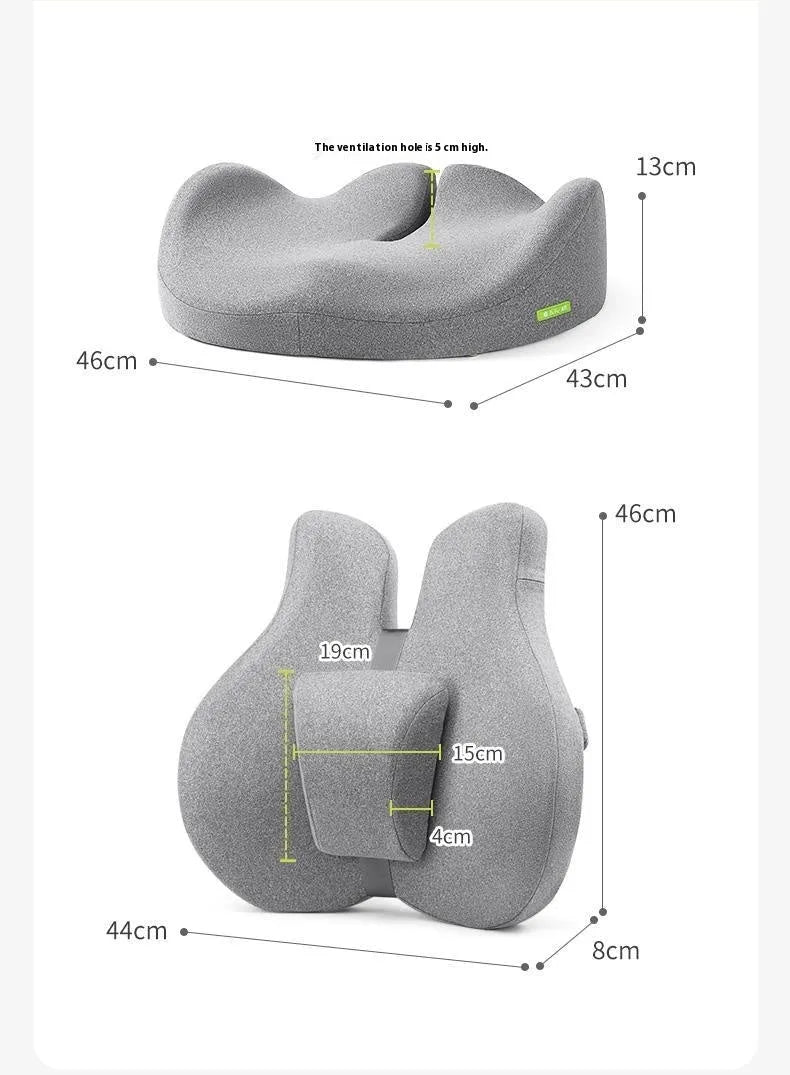 Medium grey memory cotton waist protection cushion set with adjustable lumbar support on an office chair