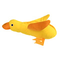 Yellow teddy duck dog toy with food leak openings for treat dispensing during training and play