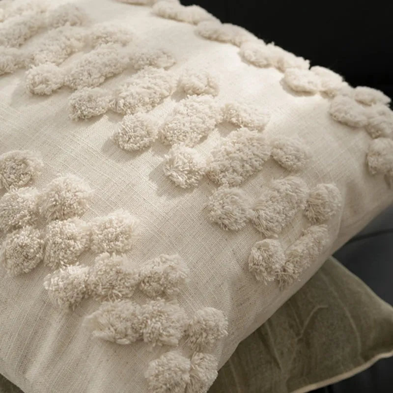 Ethnic style green natural pillowcase with feather core on sofa