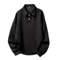 Men's texture jacquard lapel sweater in black or creamy-white, loose autumn pullover, sizes M to XXL