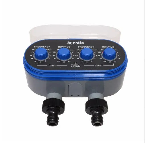 Intelligent irrigation automatic watering device with dual timer display and battery compartment