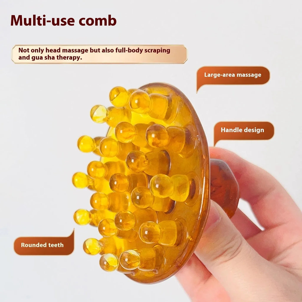 Brown and yellow 21-tooth disc massage comb for head meridian pressure point massage