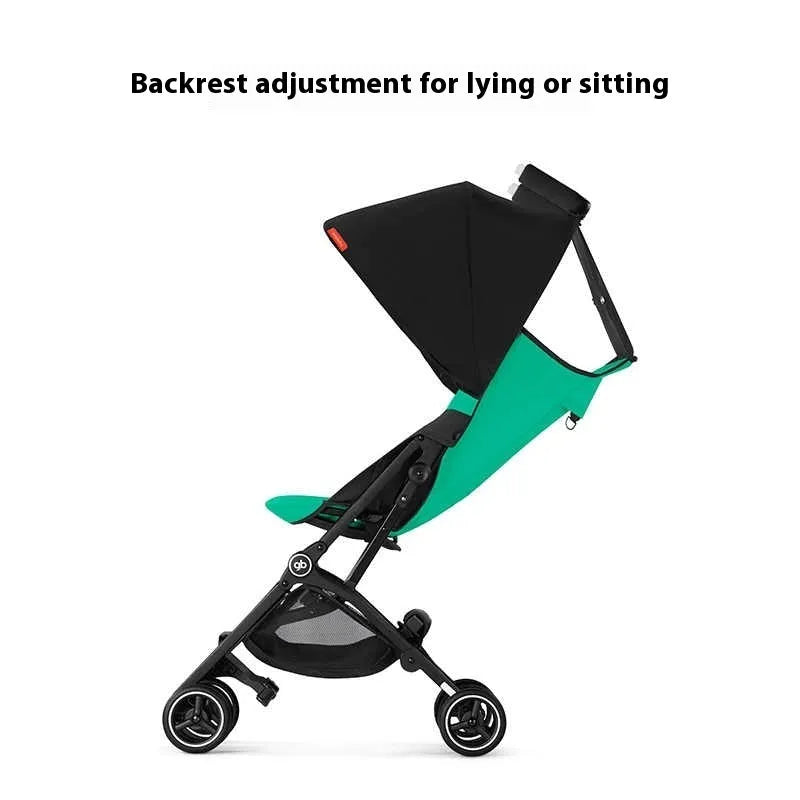 Ultra-light portable foldable reclining stroller with aluminium frame in Black, side view