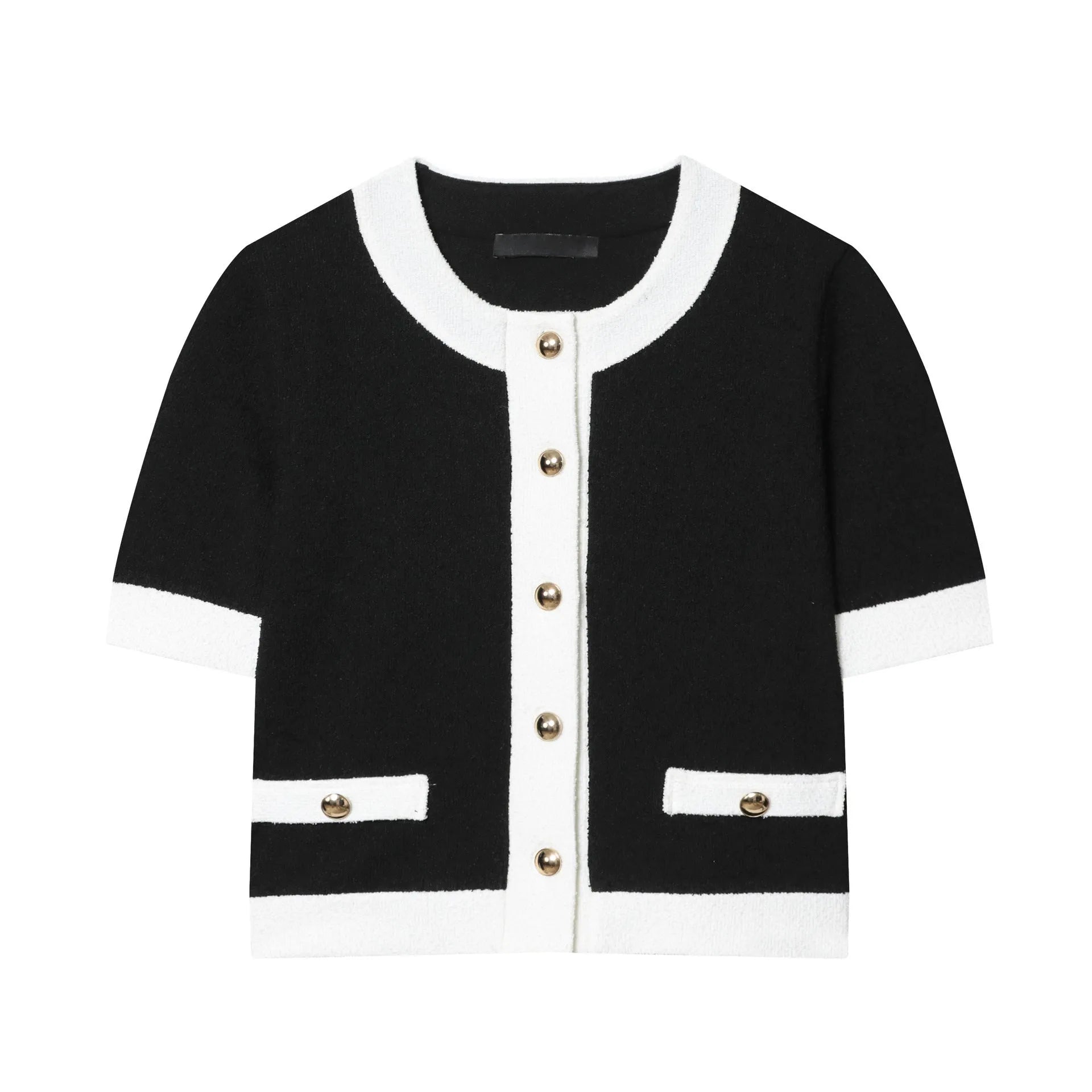 Women's casual two-piece suit set with beaded leather detail on top and high-waisted trousers.