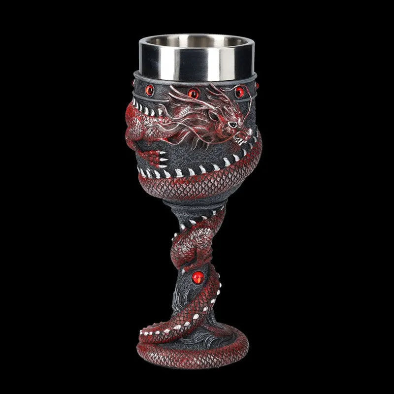 Personalised red wine glass with 3D Chinese dragon design in gold and red colours.