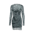 Black mesh halter print bodycon dress two-piece set with sheer long sleeve pullover top and short skirt