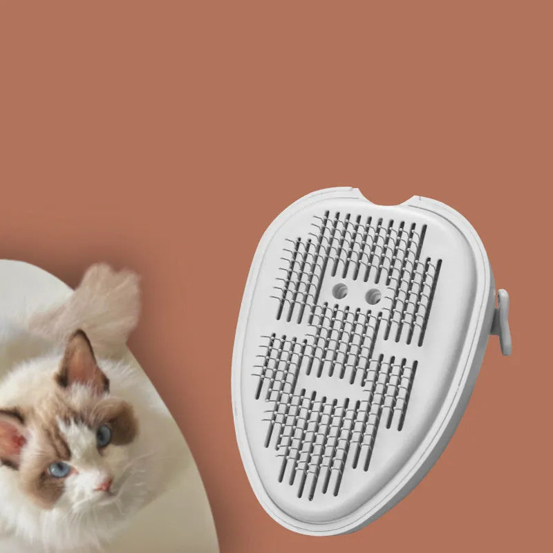 Self-cleaning cat steam brush with water mist spray for shedding removal
