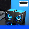 Black and white desktop USB cable speakers with volume control for computer audio
