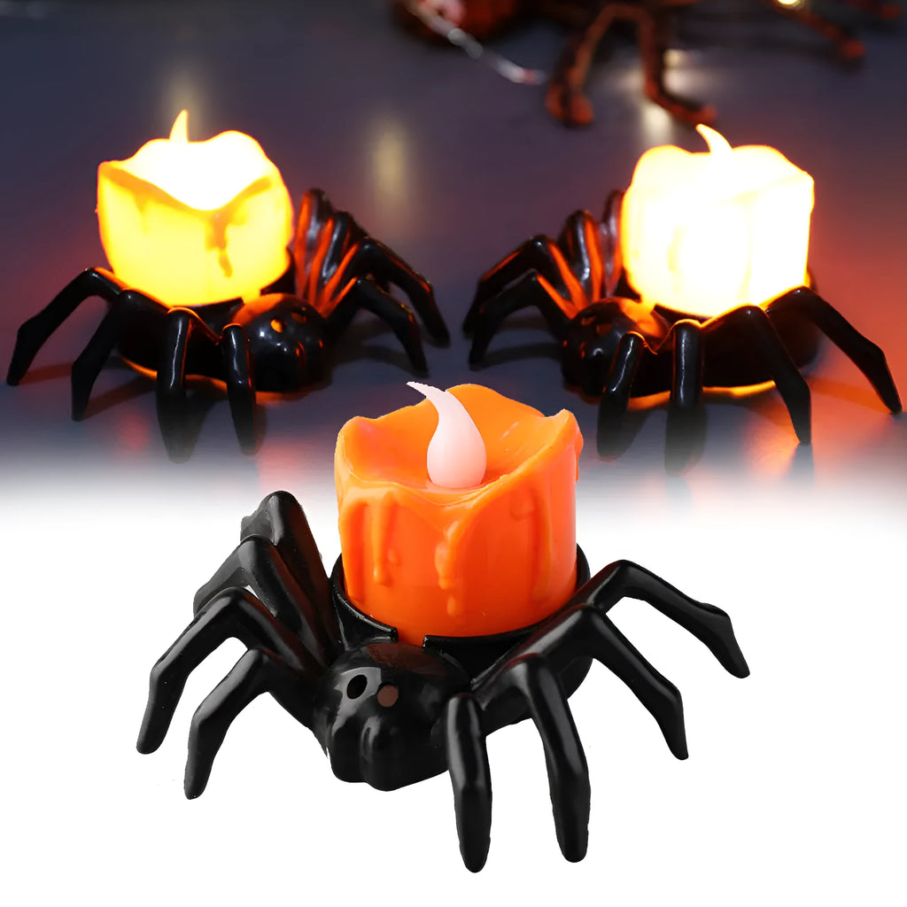 Halloween plastic spider candlestick ornament with battery operation