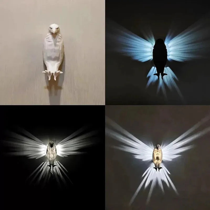 3D printed eagle animal wall lamp projecting decorative silhouette shadows