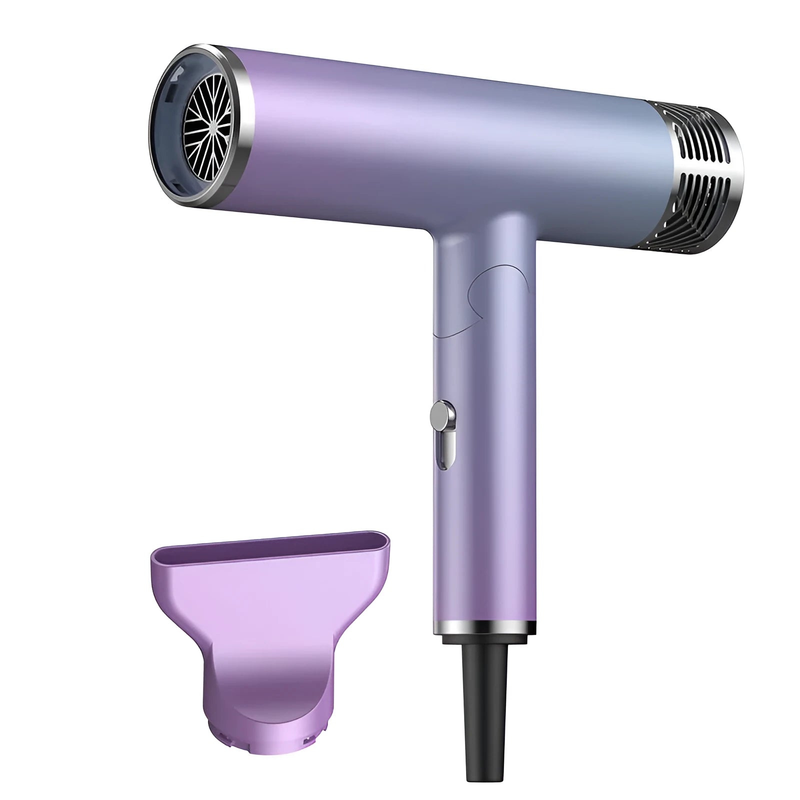 Green and purple foldable hair dryer with compact travel design.