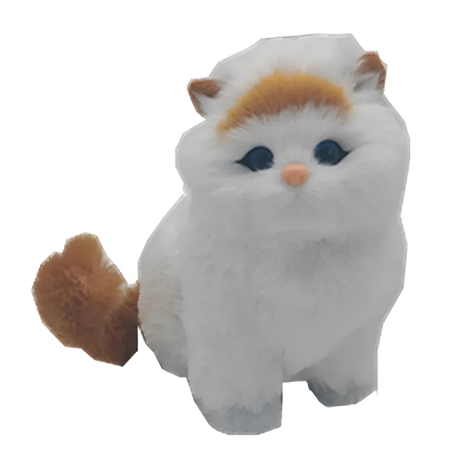 Handmade faux fur yellow head fat cat ornament 16.5cm tall on display