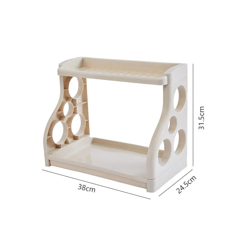 Foldable pink PP kitchen storage shelving unit with multiple tiers for organisation.