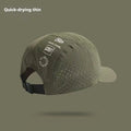 Men's adjustable baseball cap in acrylic mesh fabric shown in black, suitable for summer sun protection.