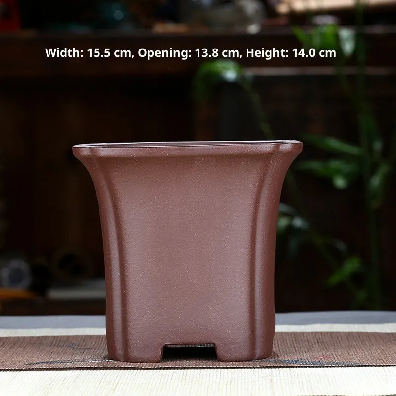 Purple sand stoneware classical square orchid pot in purple colour with gasket on surface
