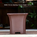 Purple sand stoneware classical square orchid pot in purple colour with gasket on surface