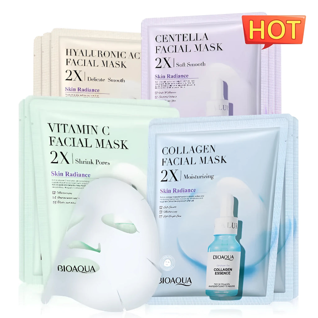 Collagen face mask sheet mask with hyaluronic acid 30g in white packet for moisturising and firming skin
