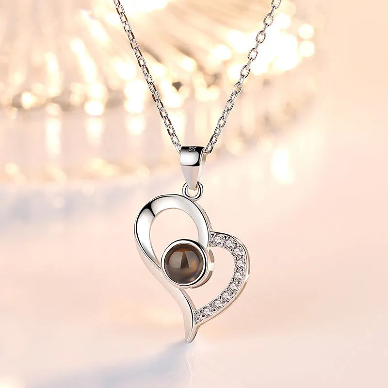 925 silver projection colour photo heart necklace with rose gold finish and chain, 20.5x16.3mm pendant