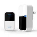 Modern white wireless doorbell receiver and transmitter with long 150 metre range.