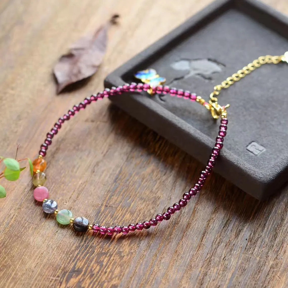 Purple geometric garnet anklet for women with ethnic styling and summer design