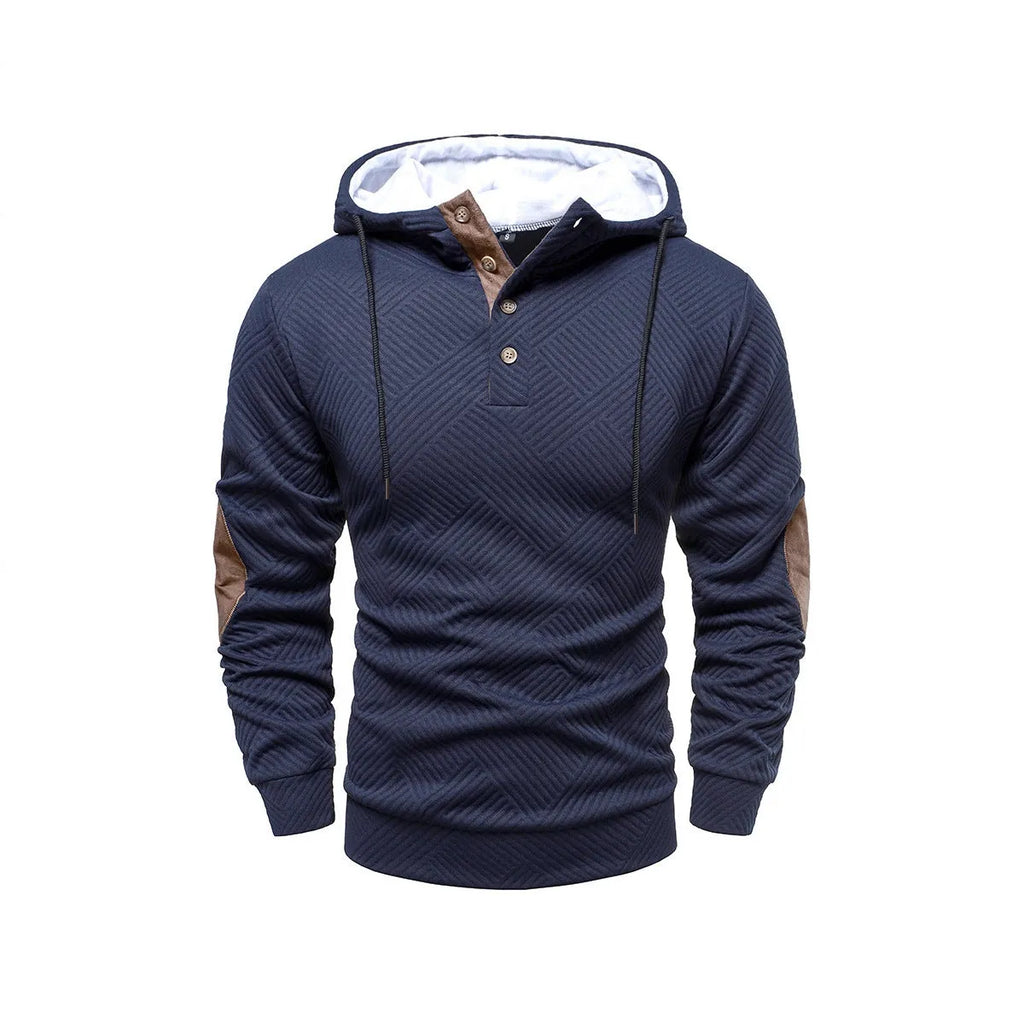 Men's loose hooded polyester fibre pullover in apricot colour, long sleeves, casual style
