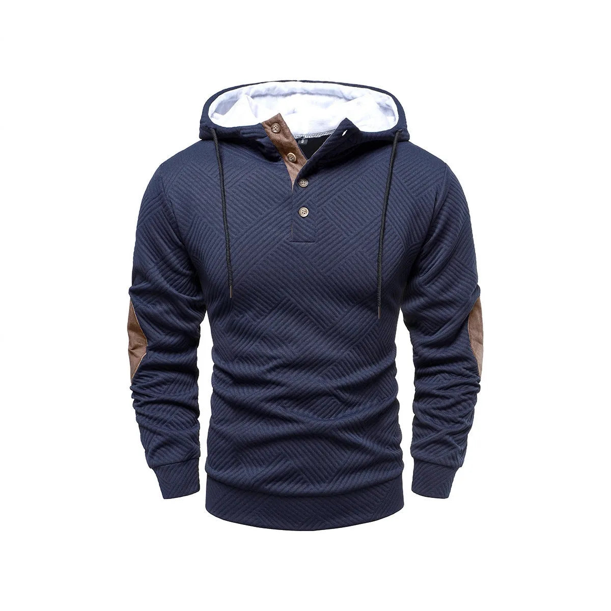 Men's loose hooded polyester fibre pullover in apricot colour, long sleeves, casual style