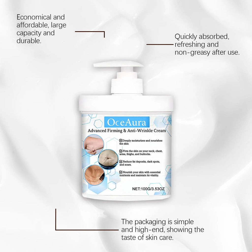 100g container of body moisturiser cream with glycerin and hyaluronic acid formula