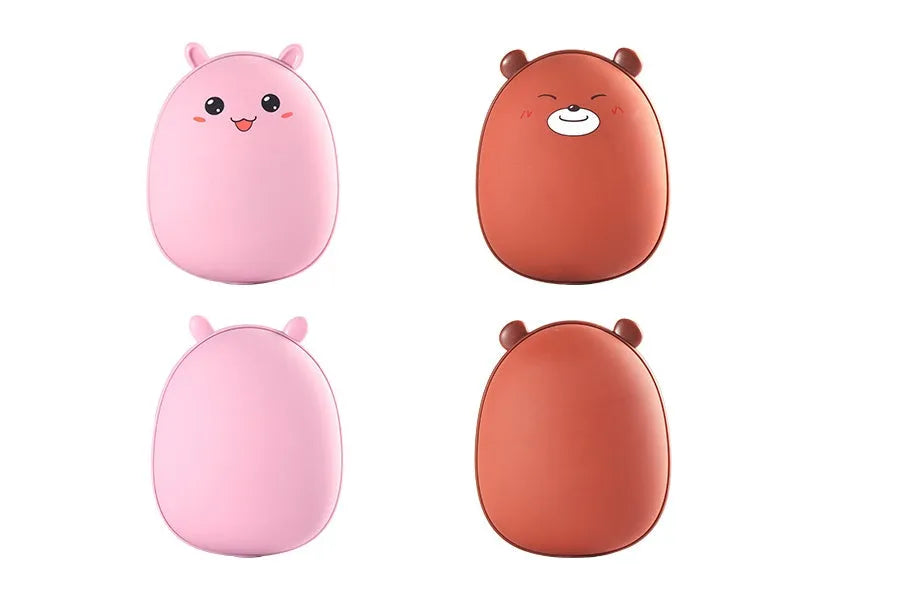 Multifunctional hand warmer power bank in brown and pink, compact size 10.5x8x5cm, with 2600mAh battery