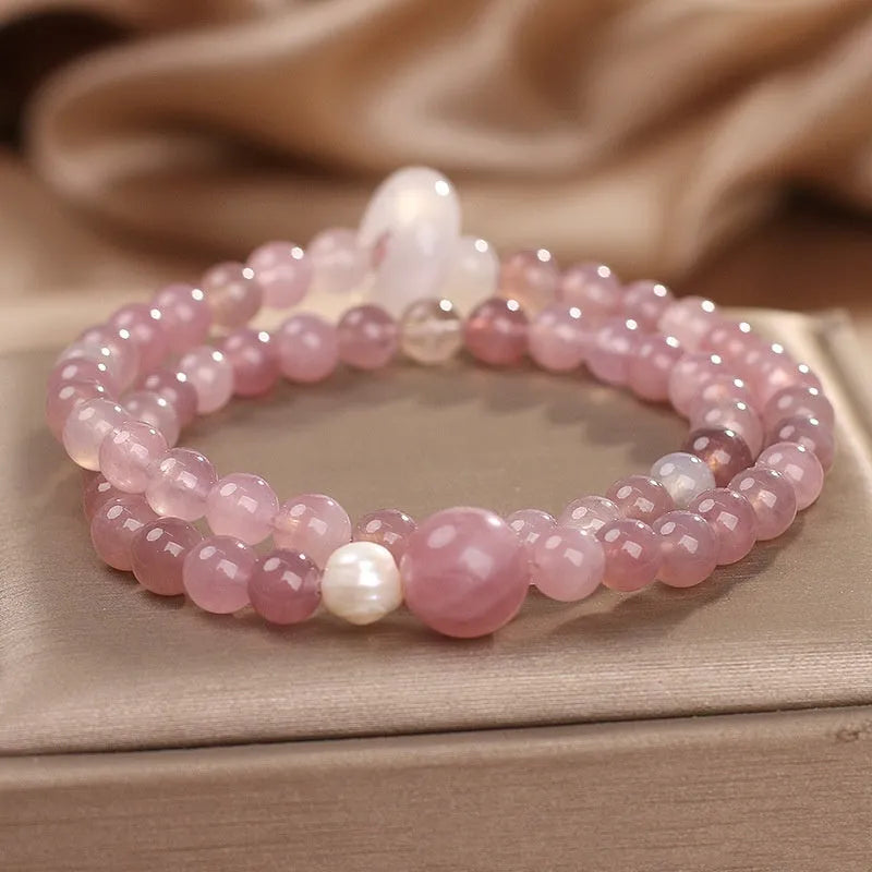 Natural pink crystal flexible ring bracelet for women, light luxury travel commemoration gift, Korea style, pink colour