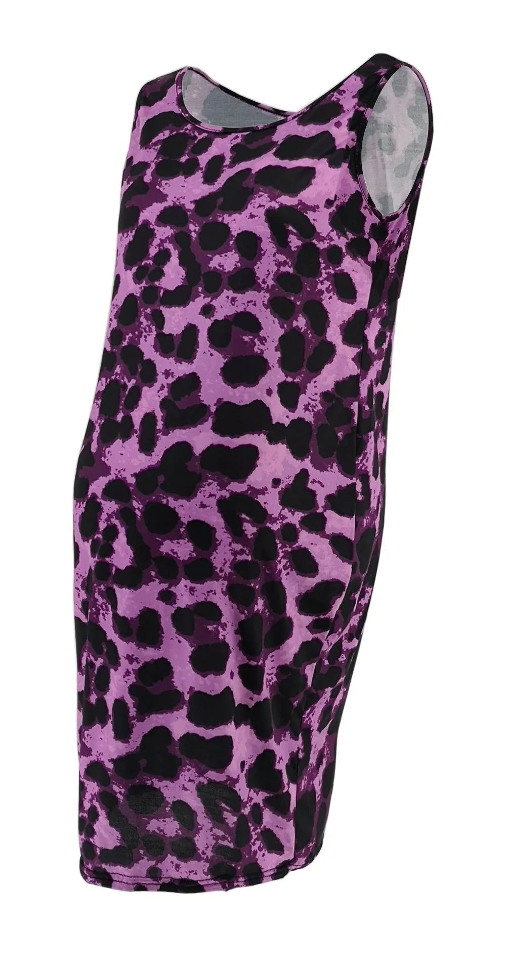 Maternity leopard print sleeveless v-neck midi dress in brown for pregnant women