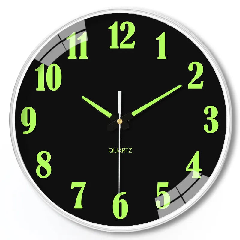 8 inch diameter modern luminous wall clock with plastic shell in colour options YG010, YG011, YG012.