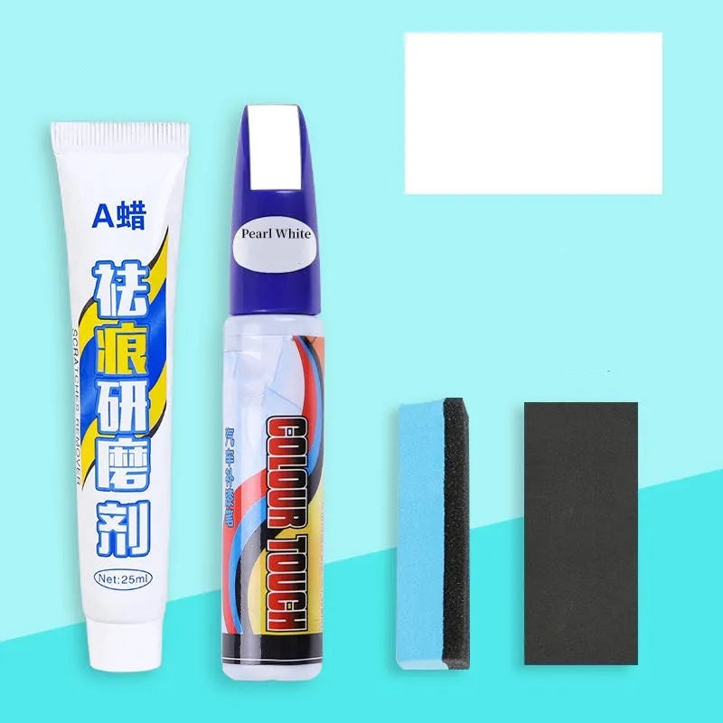 Automotive paint repair pen kit with scratch wax, paint pen, sandpaper and sponge for car bodywork
