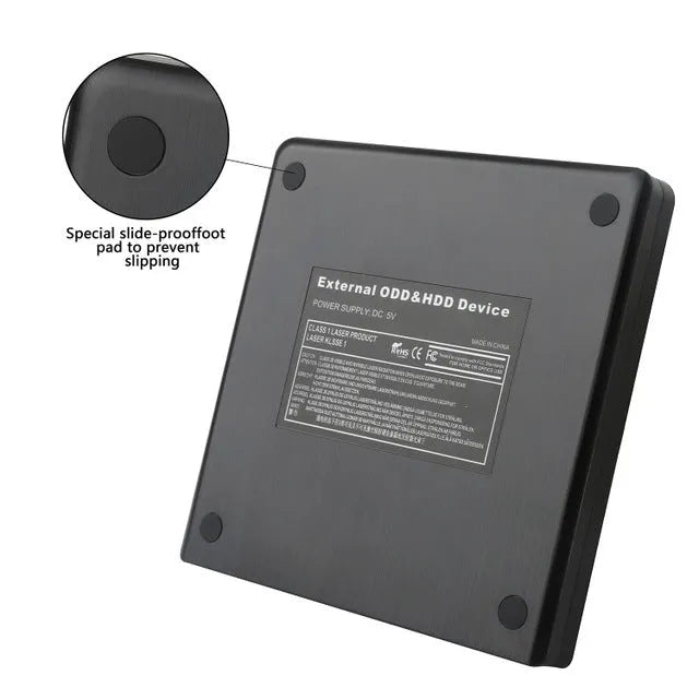 Black external optical disk drive with USB 2.0 and 3.0 for DVD burning