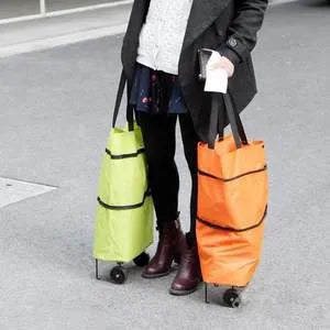 Foldable shopping cart in orange with Oxford cloth body and metal bracket, 45x40x14cm size