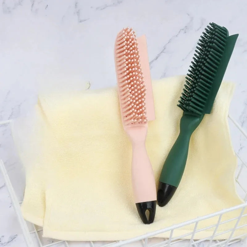 Green and pink pet grooming brush with massage function and hair collector for dogs and cats
