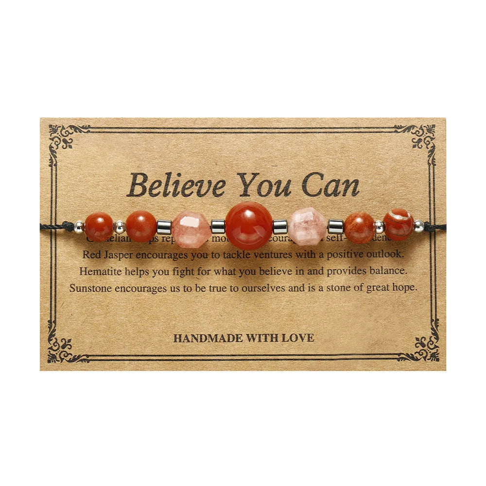 Handmade geometric bracelet with sunstone, redstone and copper beads