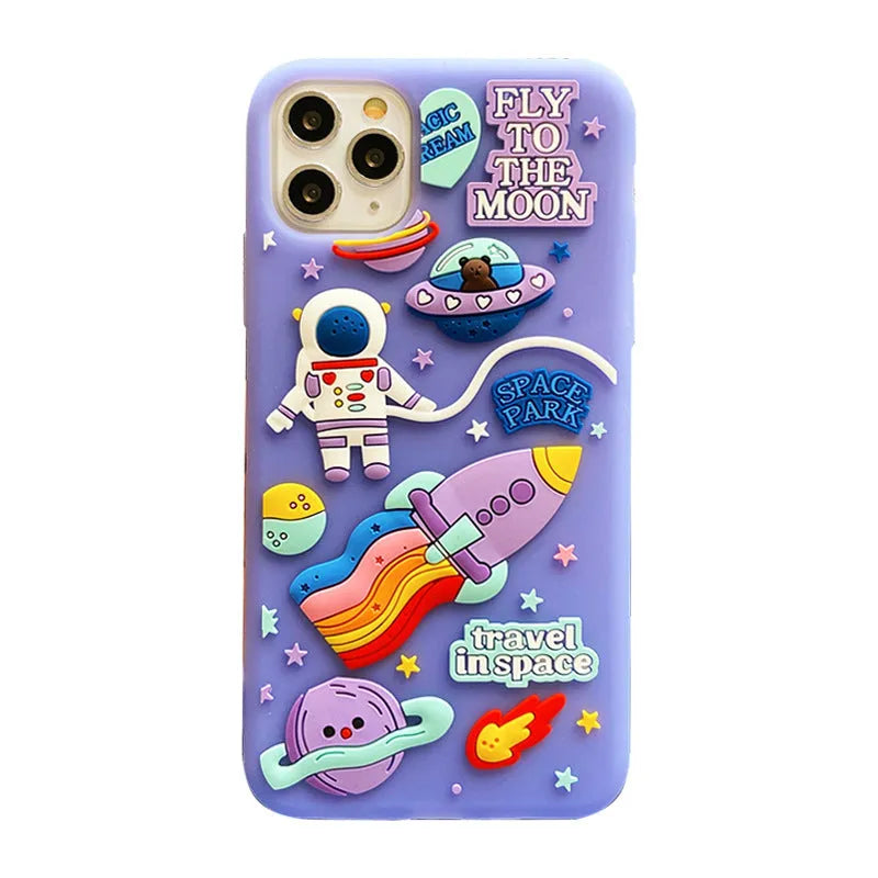 Purple silicone iPhone case with cartoon astronaut design for multiple iPhone models