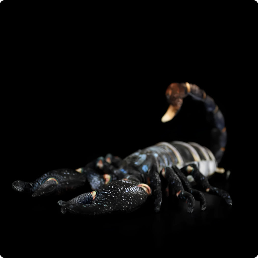 Simulated Yaeyama scorpion plush toy, 48cm from claw to tail, soft stuffed doll on white background