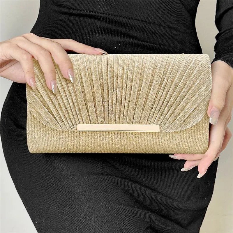 Women's hardware edge fine pink pattern PU clutch bag on a flat surface