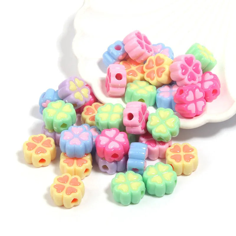 15mm acrylic love clover craft beads with frosted finish in various colours